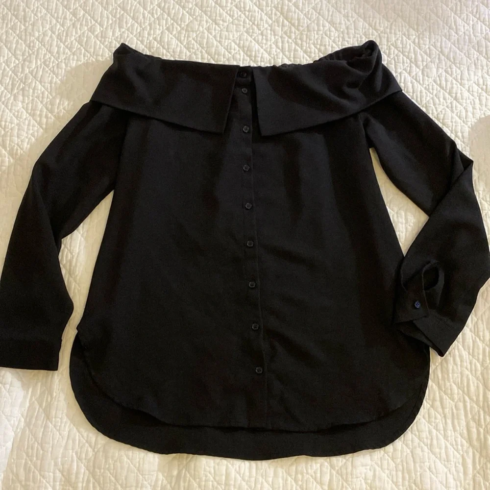 Pleione black button down off the shoulder too Small - Picture 1 of 8